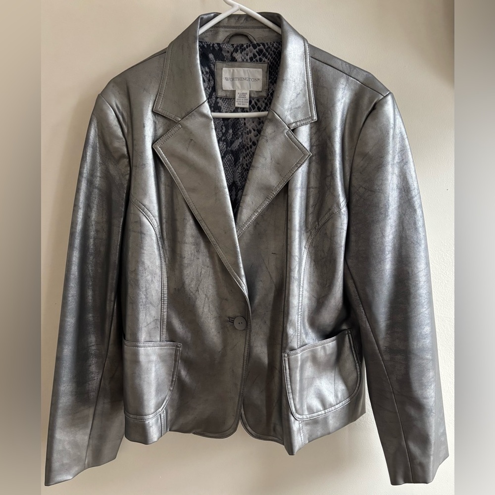 Ladies Metallic Vegan Leather Blazer from Worthington